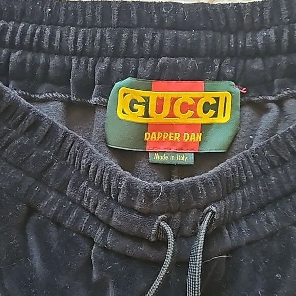 Gucci Dapper Dan Black Velvet Monogram Leather Tan Brown Pocket Sweatpants Track - Picture 7 of 12